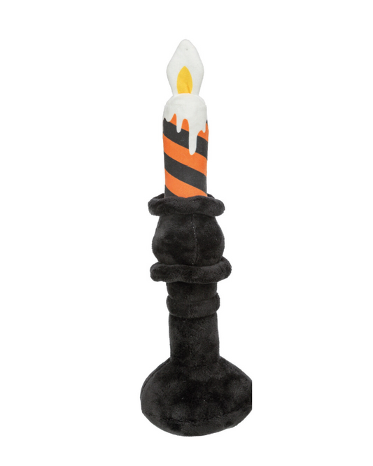 Halloween Kerzenständer, 33 cm, Ständer: schwarz | Kerze orange-schwarz, gestreift